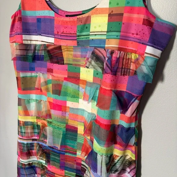 Colourblock Patchwork Ruffle Dress - Size L - Picture 3 of 4
